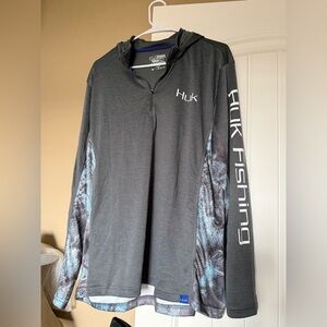 Huk Charcoal and Blue Performance Hoodie